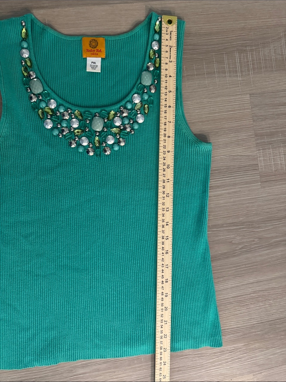 Ruby Rd. Teal Embellished Ribbed Tank Top - Picture 5 of 7